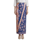 Premium Cotton Batik Fine Fall Wrap Sarong – Navy Peach Lace Stripe