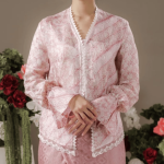 Lace Trim Batik Kebaya Top - Pink