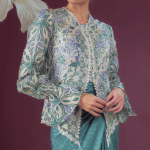 Lace Trim Batik Kebaya Top - Teal