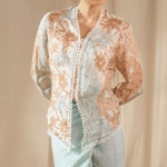 Lace Trim Batik Kebaya Top - Peach