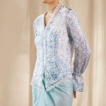 Lace Trim Batik Kebaya Top - Sky Blue