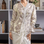 Lace Trim Batik Kebaya Top - Taupe