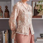 Lace Trim Batik Kebaya Top - Dusty Rose