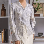 Lace Trim Batik Kebaya Top - Grey